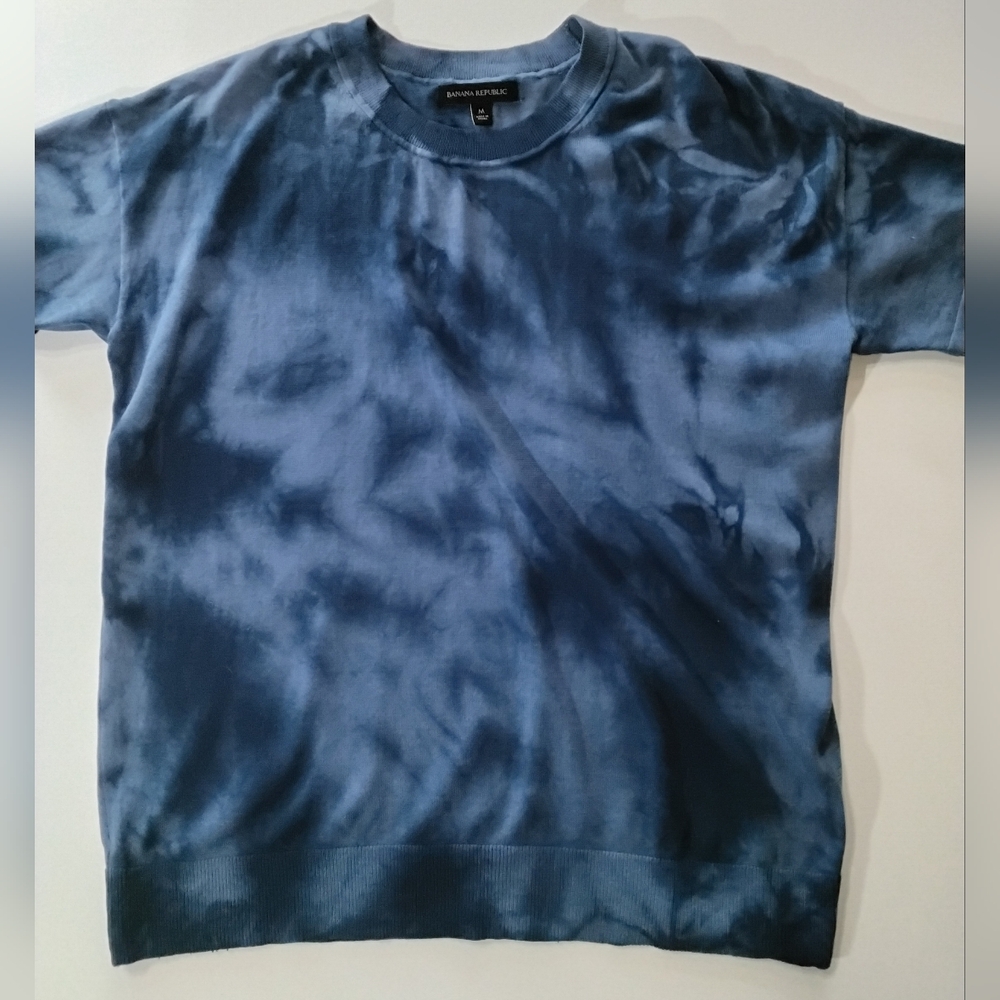 Banana Republic Womens Top Medium Blue Tie-Dye Dolman Tee Coastal Ocean Nautical